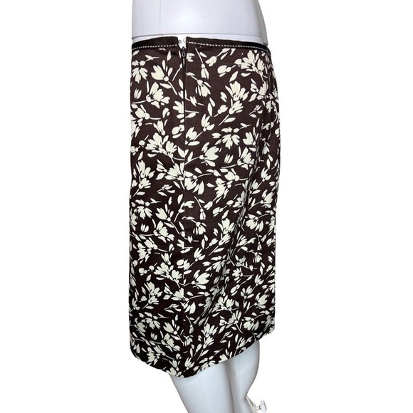 Lauren Ralph Lauren Skirt Women 4 Petite Brown White Floral Flower Pencil Preppy - Picture 3 of 6